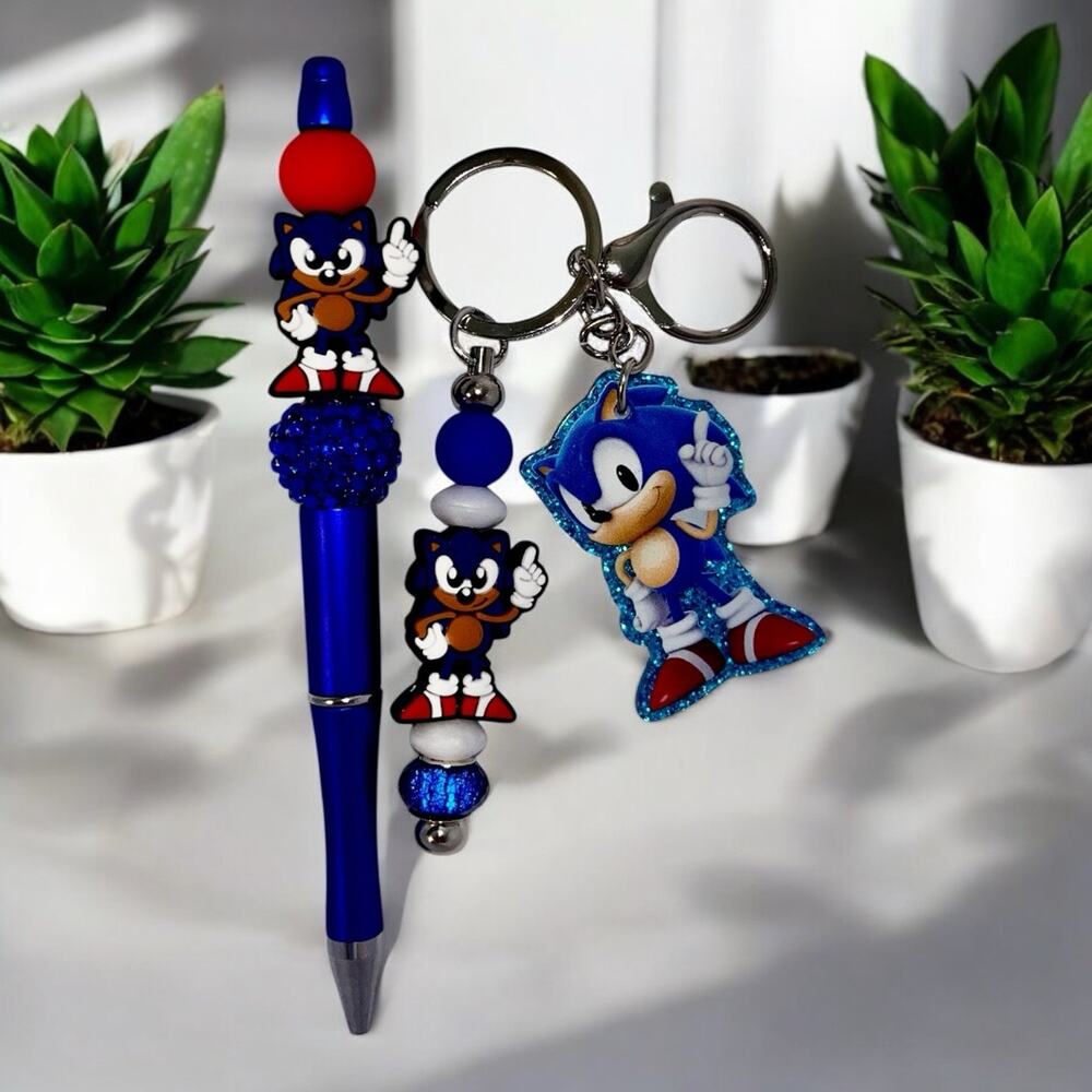 Sonic Handmade Beaded Ballpoint Pen & Matching Keychain